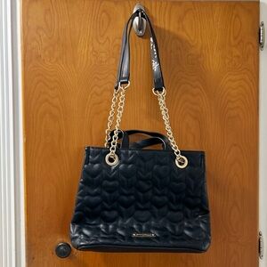 Betsey Johnson Black  Skull Quilted Chain Strap Tote Bag